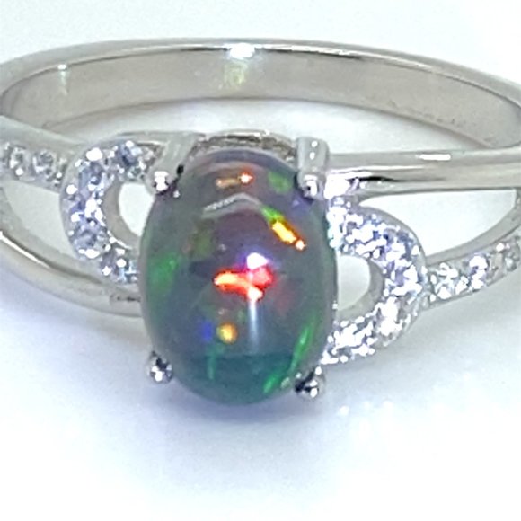 Black Opal 1.18ct Platinum Finish Solid 925 Sterling Silver Ring - Picture 6 of 6